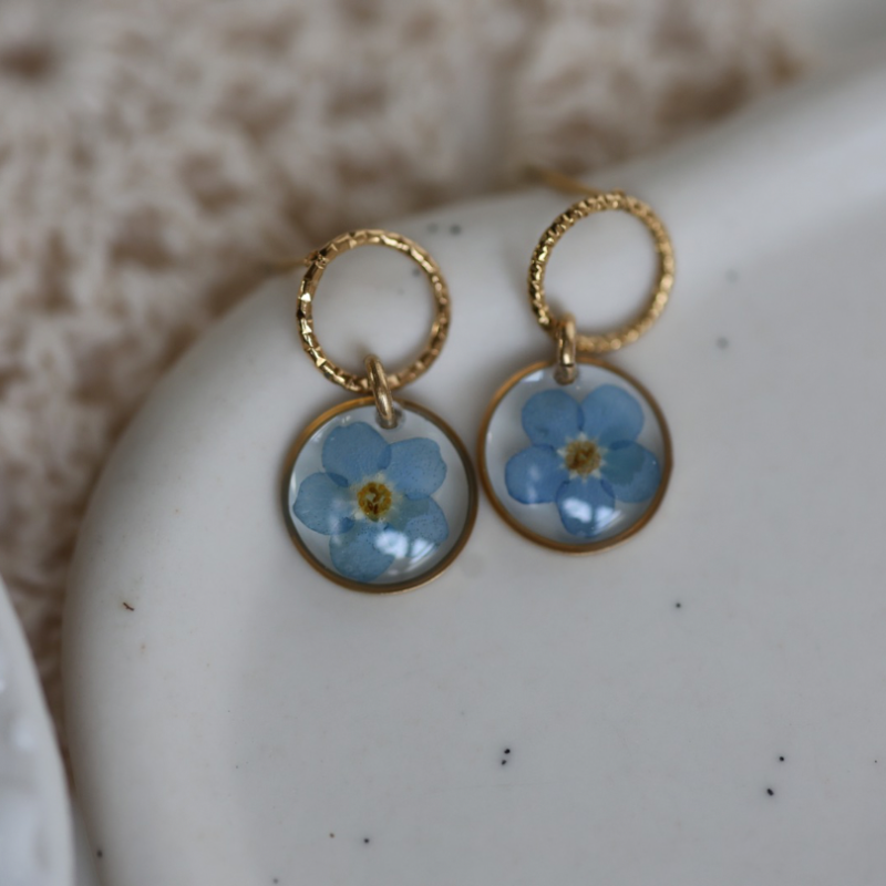 Boucles d'oreilles myosotis véritables