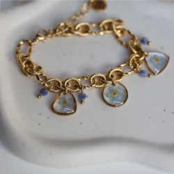 Bracelet grosse maille 3 fleurs de myosotis