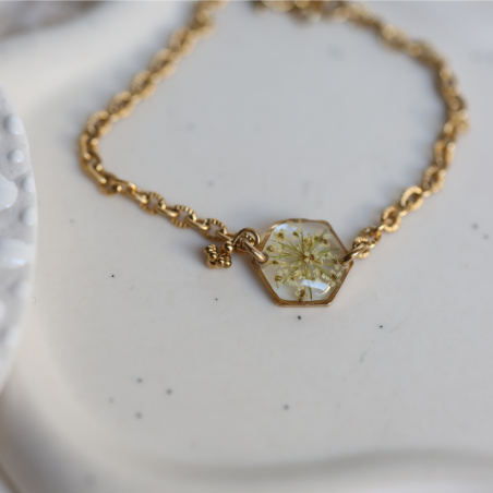 Bracelet acier inoxydable - fleur de carotte sauvage