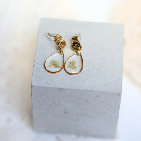 Boucles d’oreilles acier inoxydable - goutte 16mm - fleur de carotte sauvage